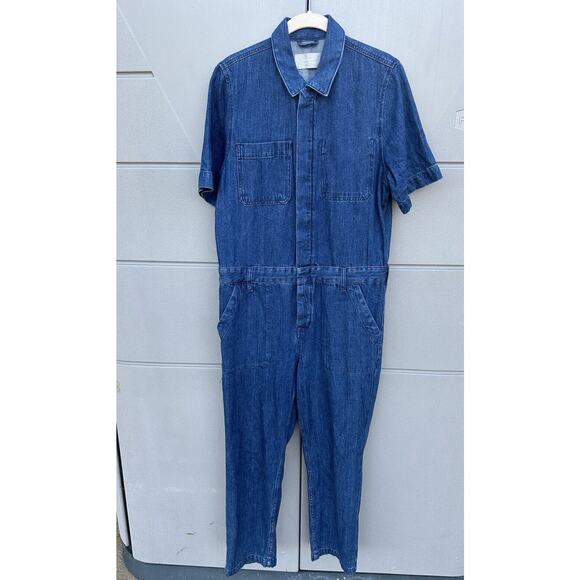 Everlane The Short Sleeve Denim Overall Button Up Blue Jumpsuit Organic Cotton 8 - Picture 2 of 16